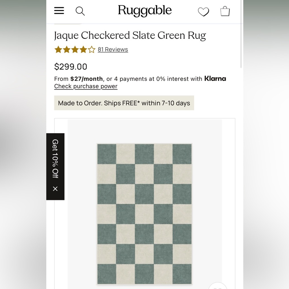 Ruggable Jaque Checkered Slate Green Rug 4x6